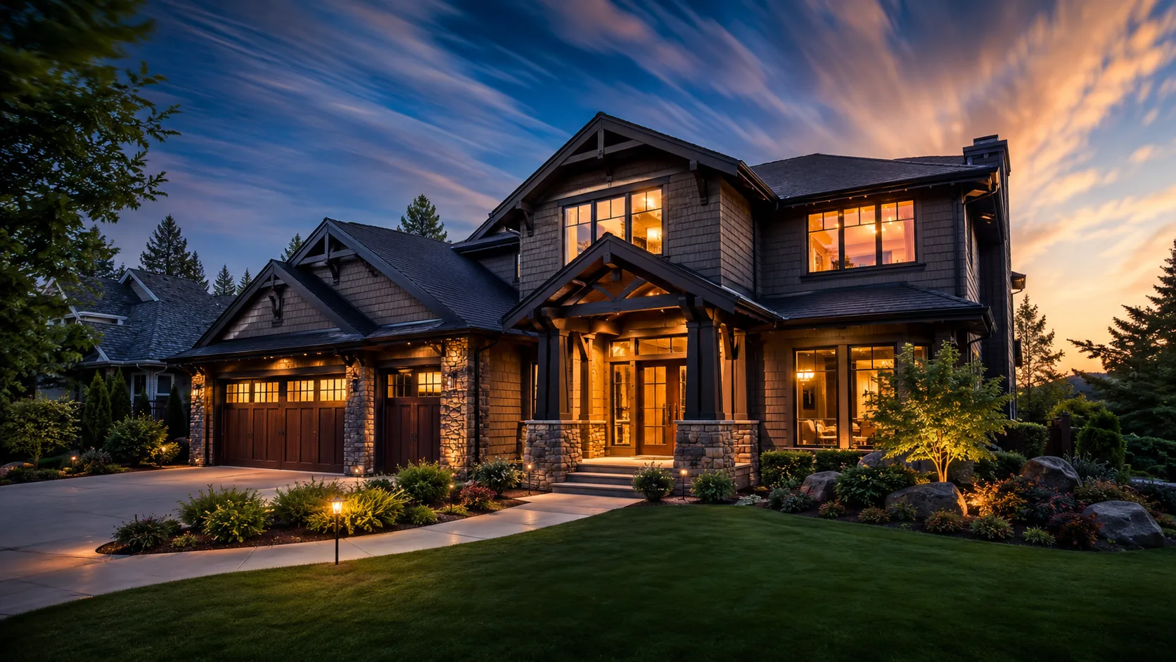 Modern luxury home at twilight